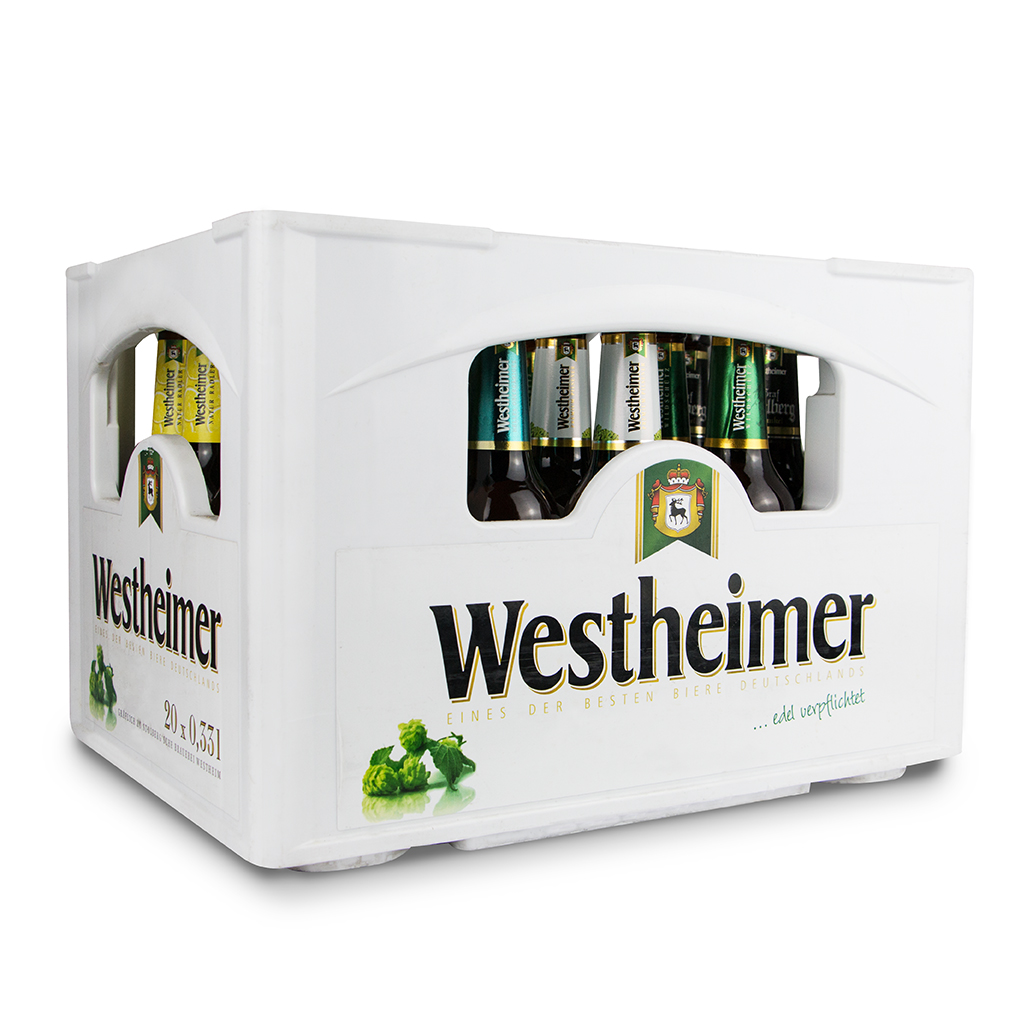 Westheimer Bier-Sorten in der Probierkiste von der Seite-zoom