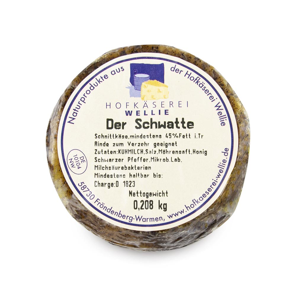 Käse Der Schwatte mit Honig, Pfeffer & Möhre von der Hofkäserei Wellie-zoom