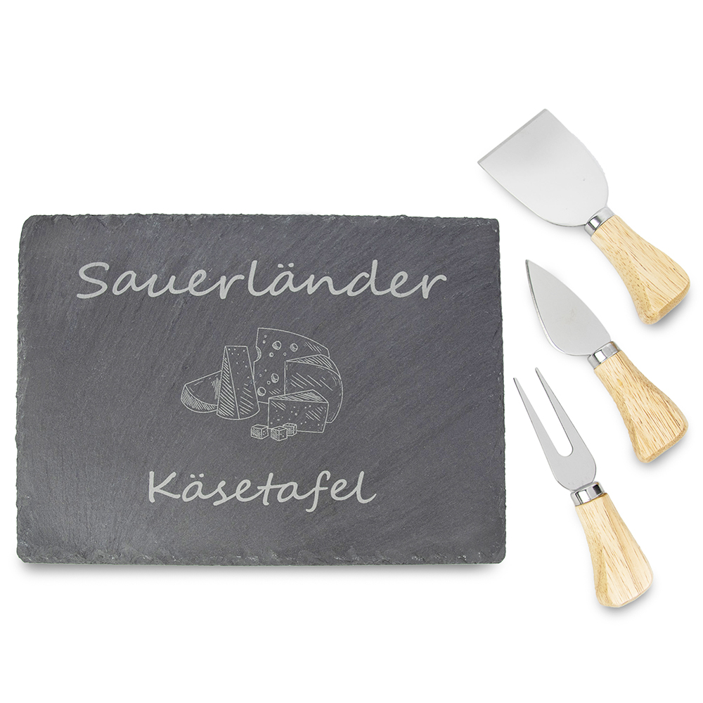 Sauerländer Käsetafel mit Schiefertafel und passendem Besteck-zoom